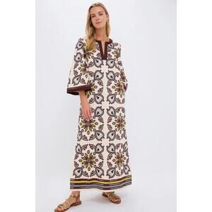 TUCKERNUCK Citron and Slate Blue Embroidered Lorena Caftan Size XXS NWT